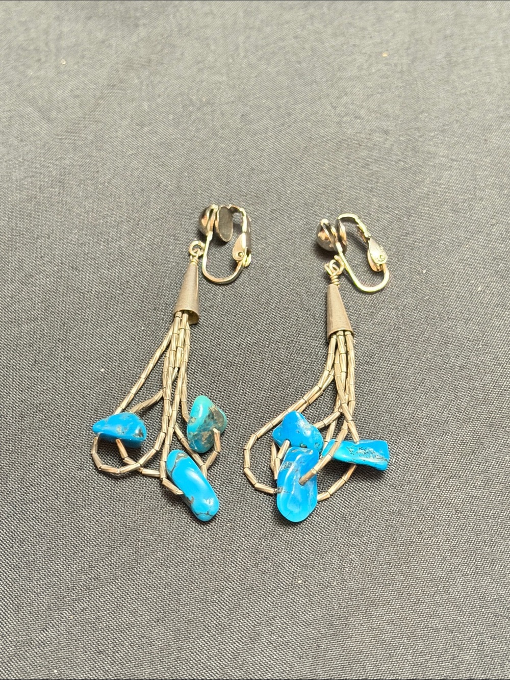 Vintage Navajo Sterling Silver Turquoise Dangle Clip-On Earrings